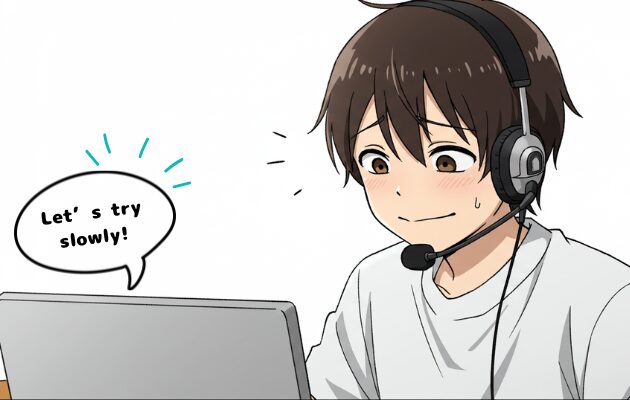 英語ではなしかけられて緊張している男の子