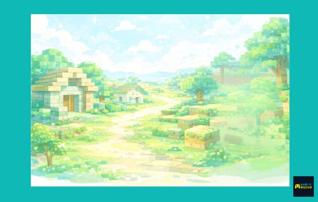 マインクラフト風の風景イラスト