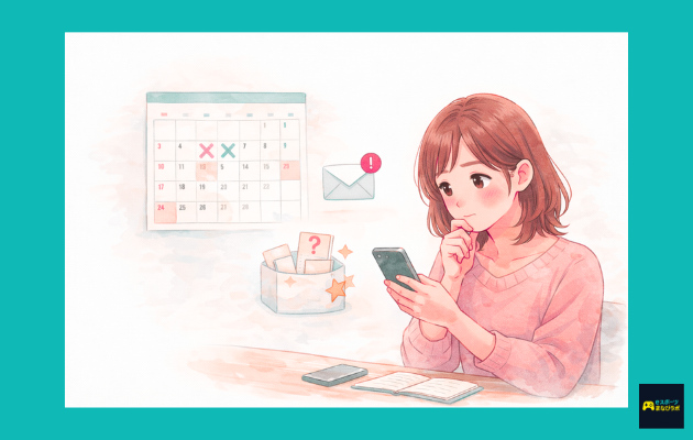 スマホで欠席連絡を確認する母親とオンライン受講環境のイメージイラスト