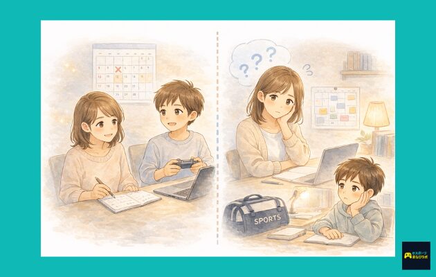 eスピ！が合いやすい家庭と慎重に考えたい家庭を左右比較で表したイラスト