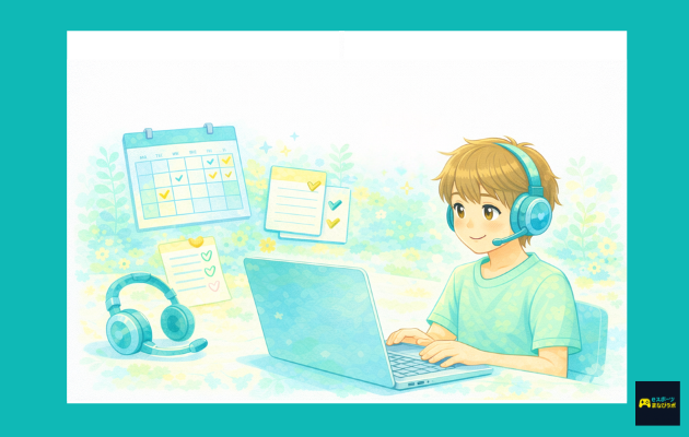 オンラインレッスンの料金や受講スタイル、続けやすさをイメージしたイラスト。