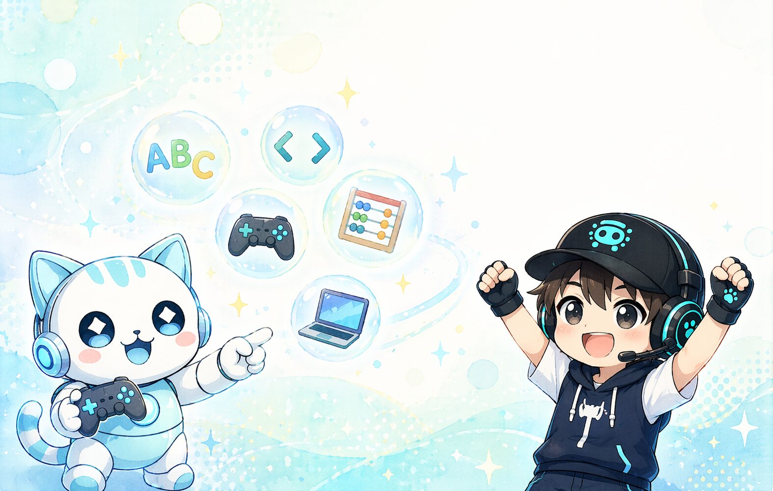 5つの習い事カードが並んだイラスト