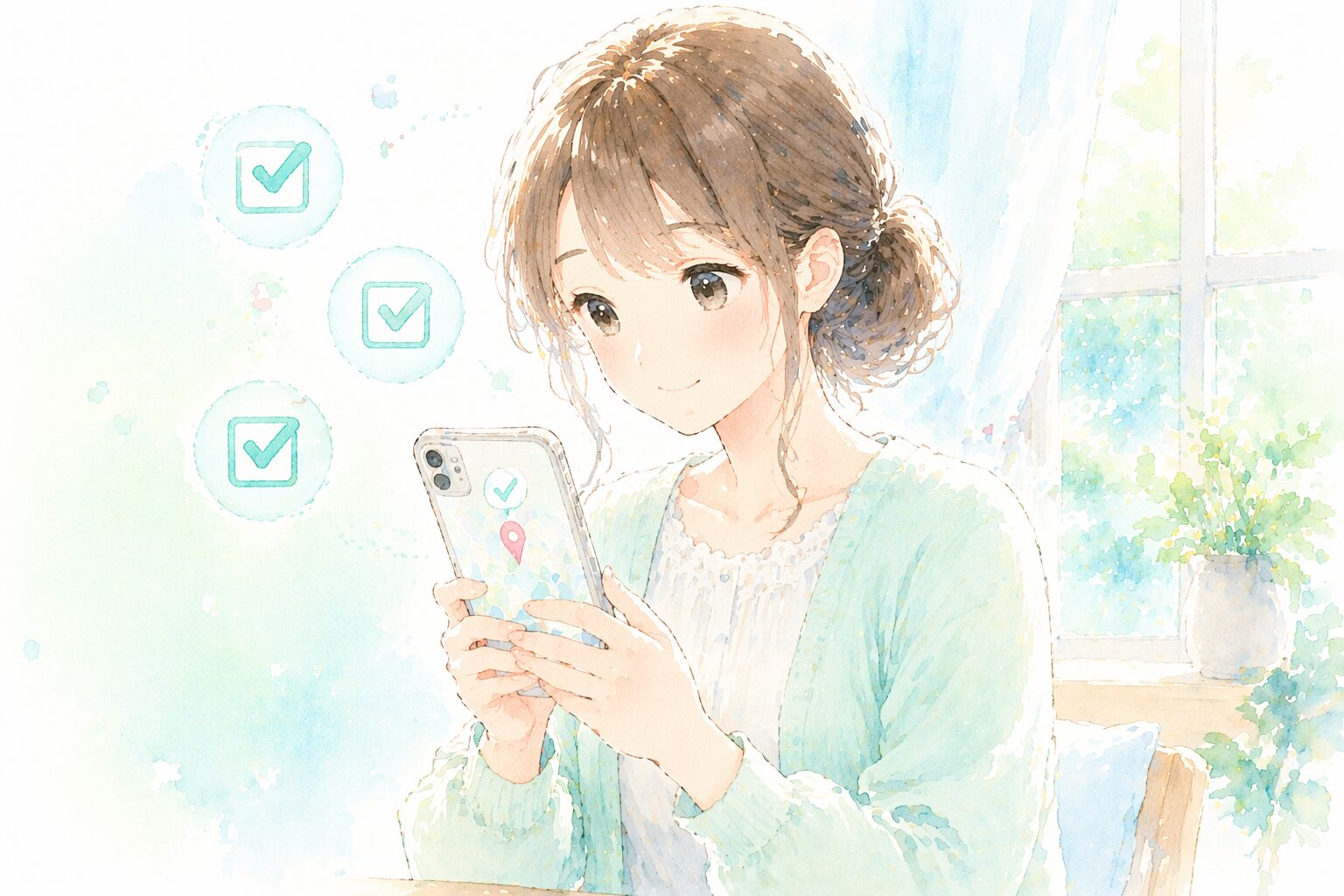 親がスマホでGPSアプリを確認しているイメージ