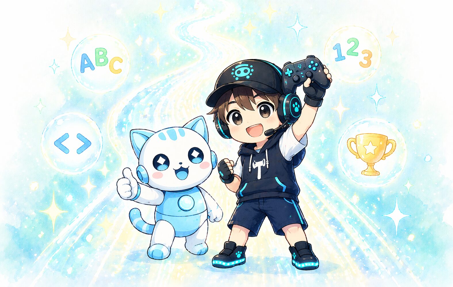 ラミィとネオくんが笑顔で並んでいるイラスト