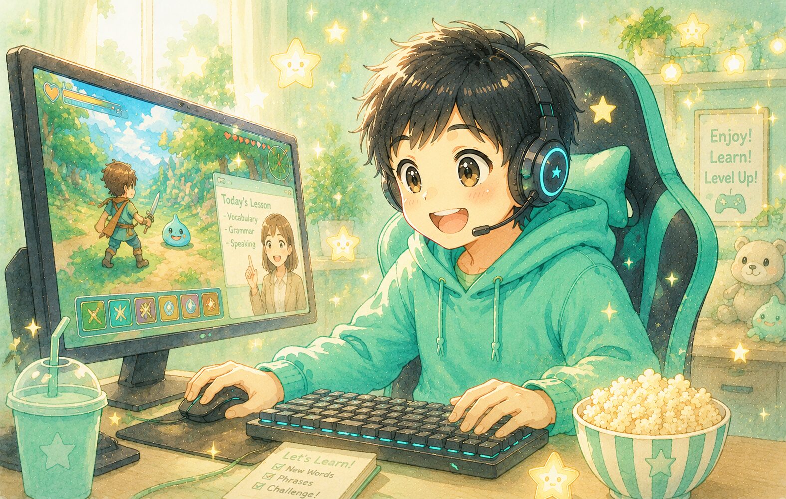 ゲームを楽しみながら学習する子どものイメージ