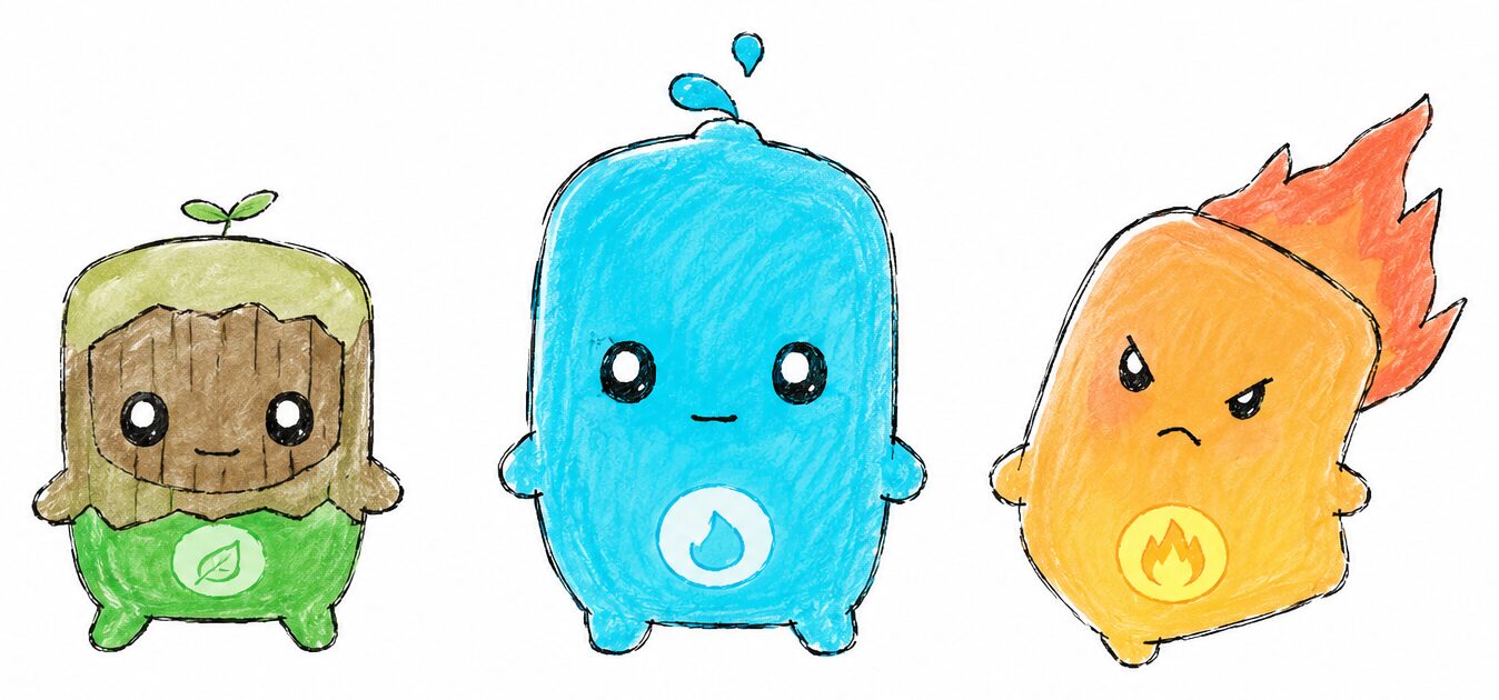 フォートナイト 精霊 イメージイラスト（地・水・炎）