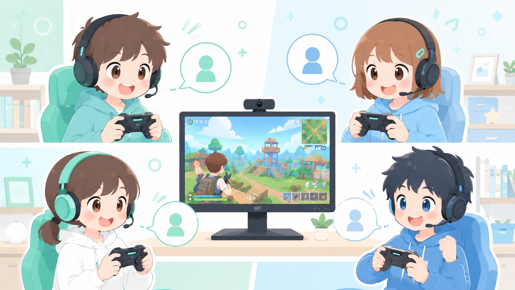 eスポーツを習い事として学ぶ小学生のイラスト