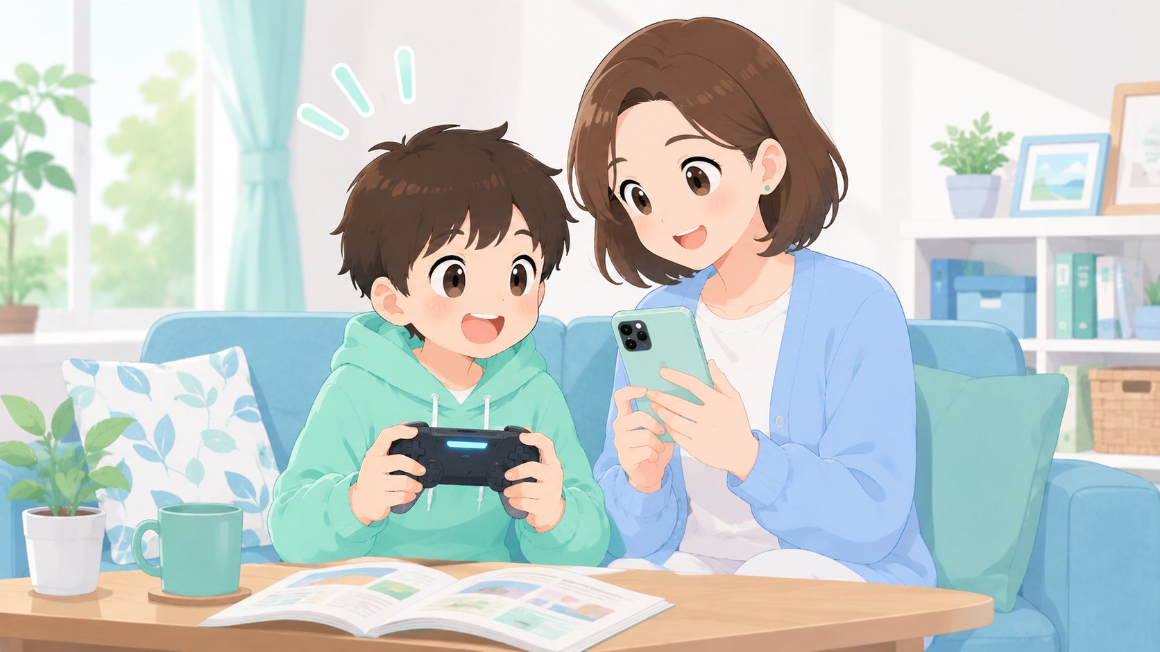 親子でeスポーツの習い事を検討する様子