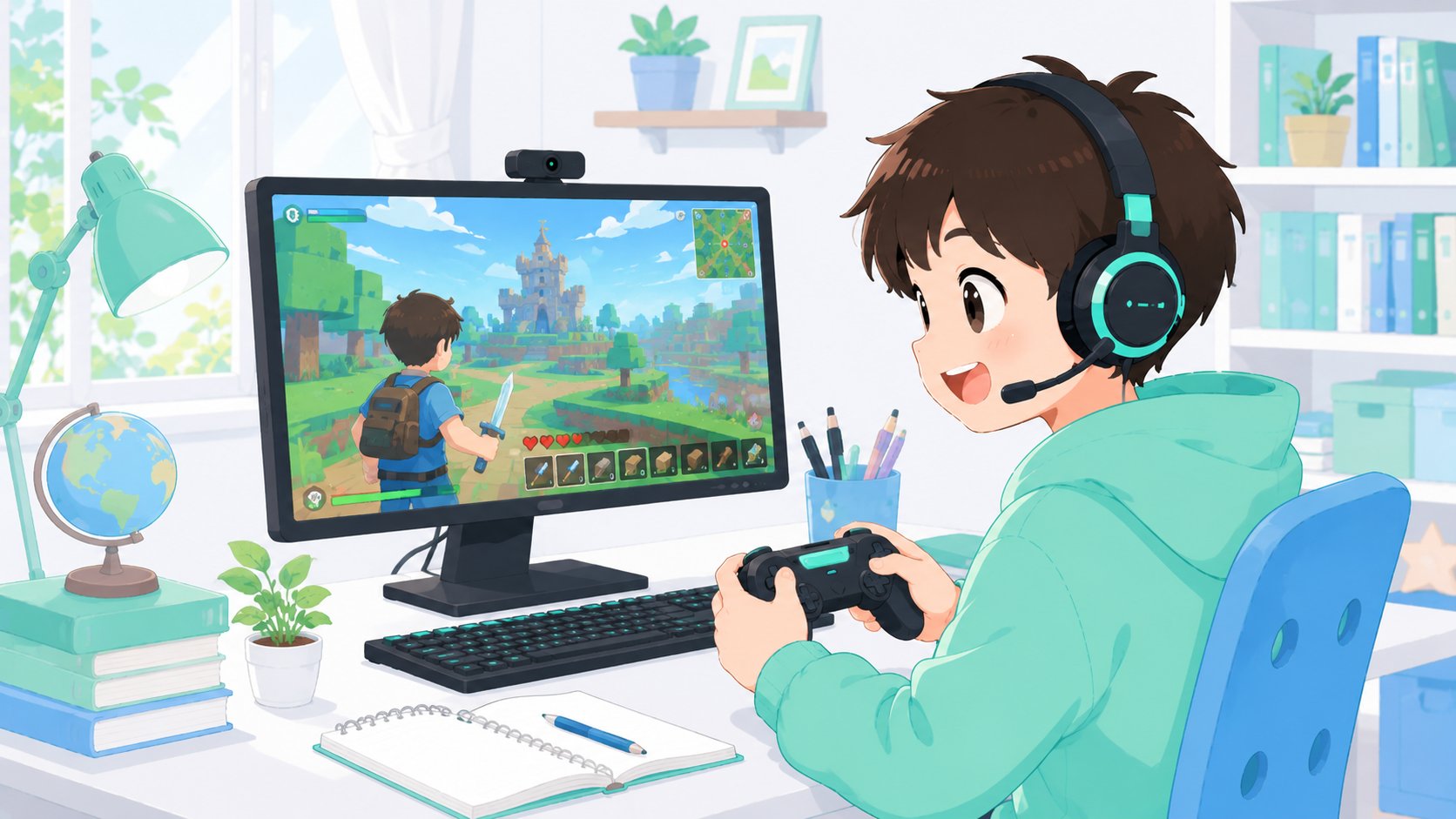 オンラインでeスポーツの習い事を受ける子ども