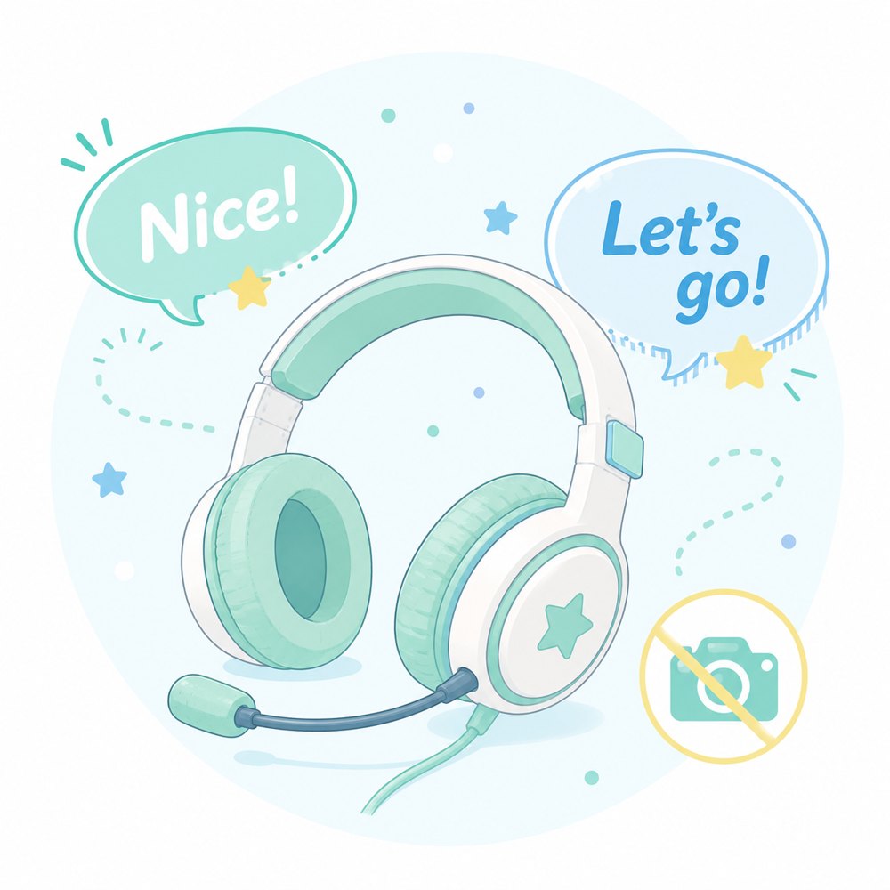 ヘッドセットのイラスト。eスピ！のレッスンは声だけで、カメラは使いません